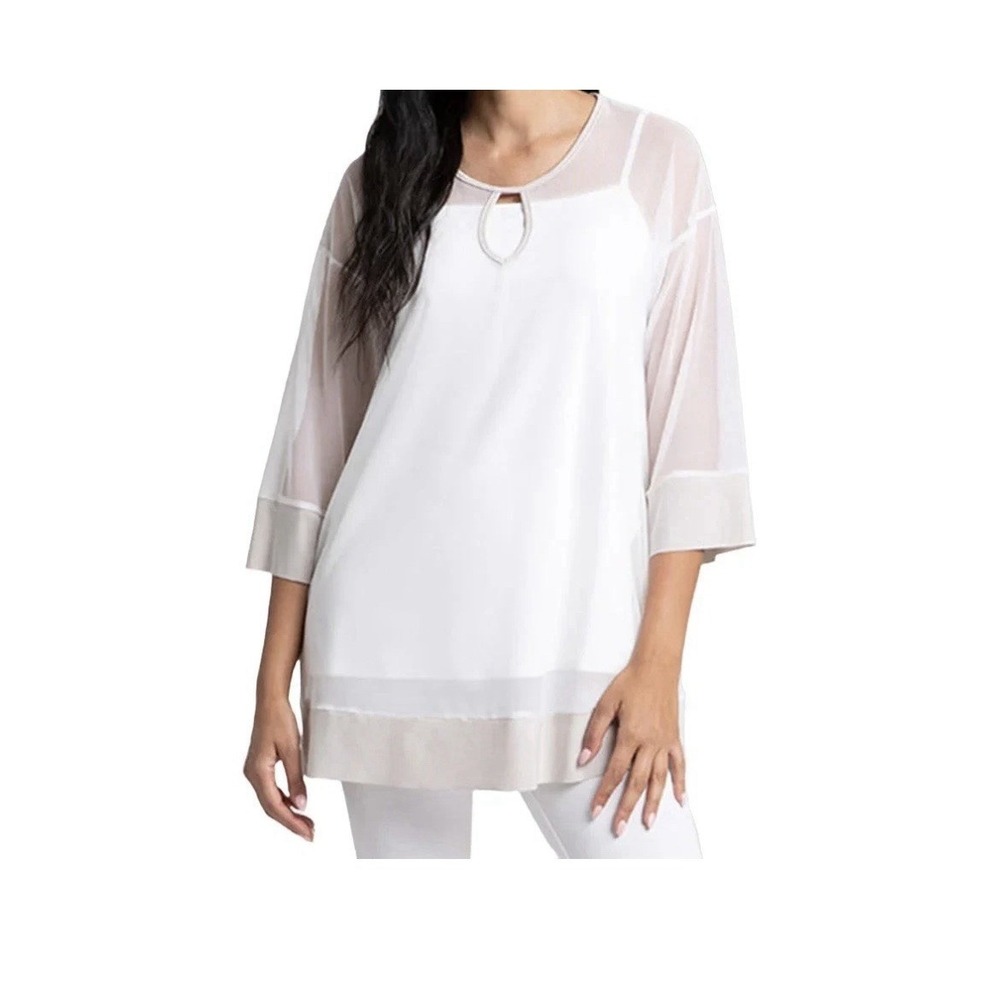Sympli Mesh Keyhole Tunic Size 14 White Taupe  3328-2 New Canada Made